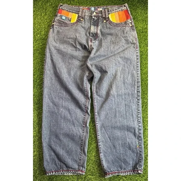 VTG Coogi Jeans Mens 36x33 Blue Y2K Hip Hop Baggy Embroidered Colorful Tag 34x32